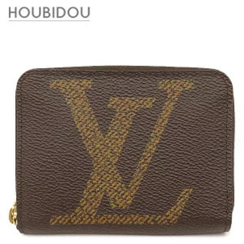 Louis Vuitton Zippy Wallet Coin Leather Monogram Giant Canvas Brown Card H